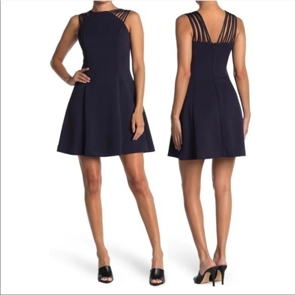 GUESS Fit and Flare Studded Stripe Black Dress 0
